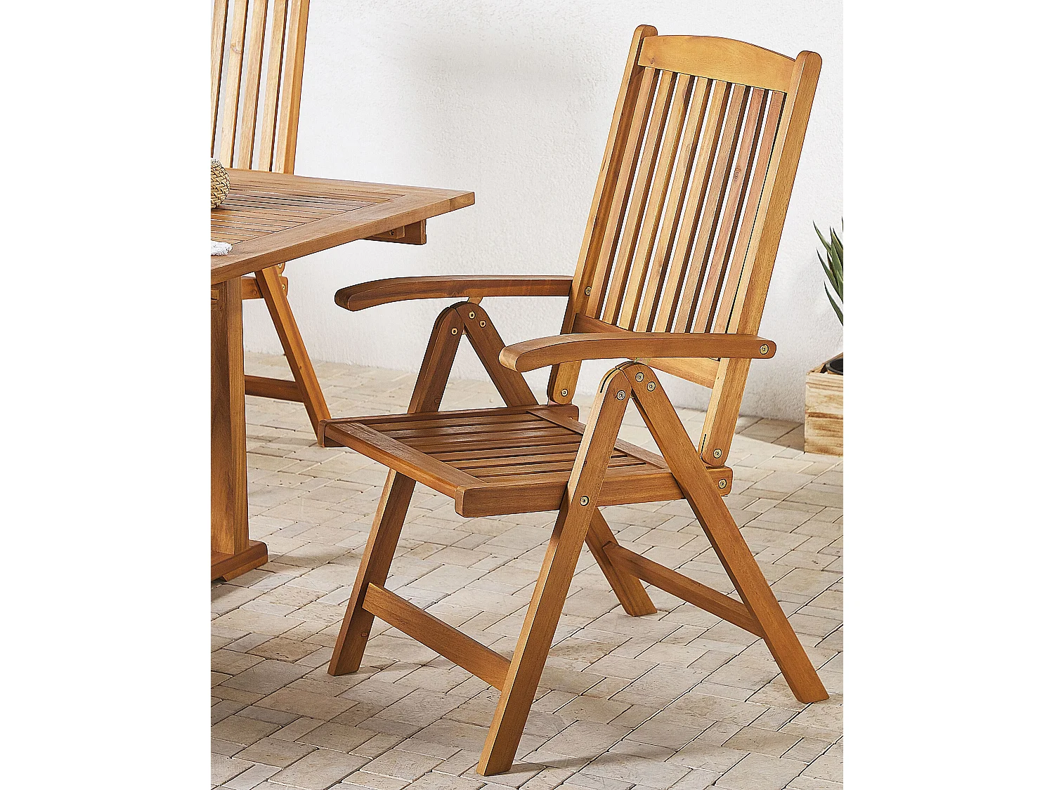 Gartenstuhl 2er Set hellbraun Akazienholz verstellbar klappbar Java