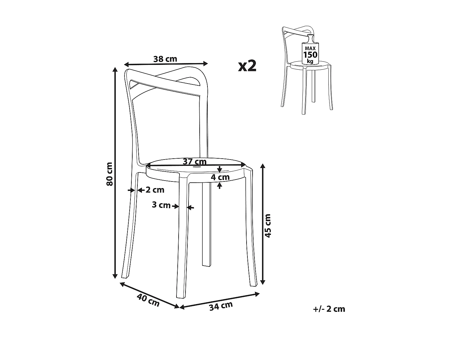 Conjunto de 2 sillas de jardín CAMOGLI Turquesa