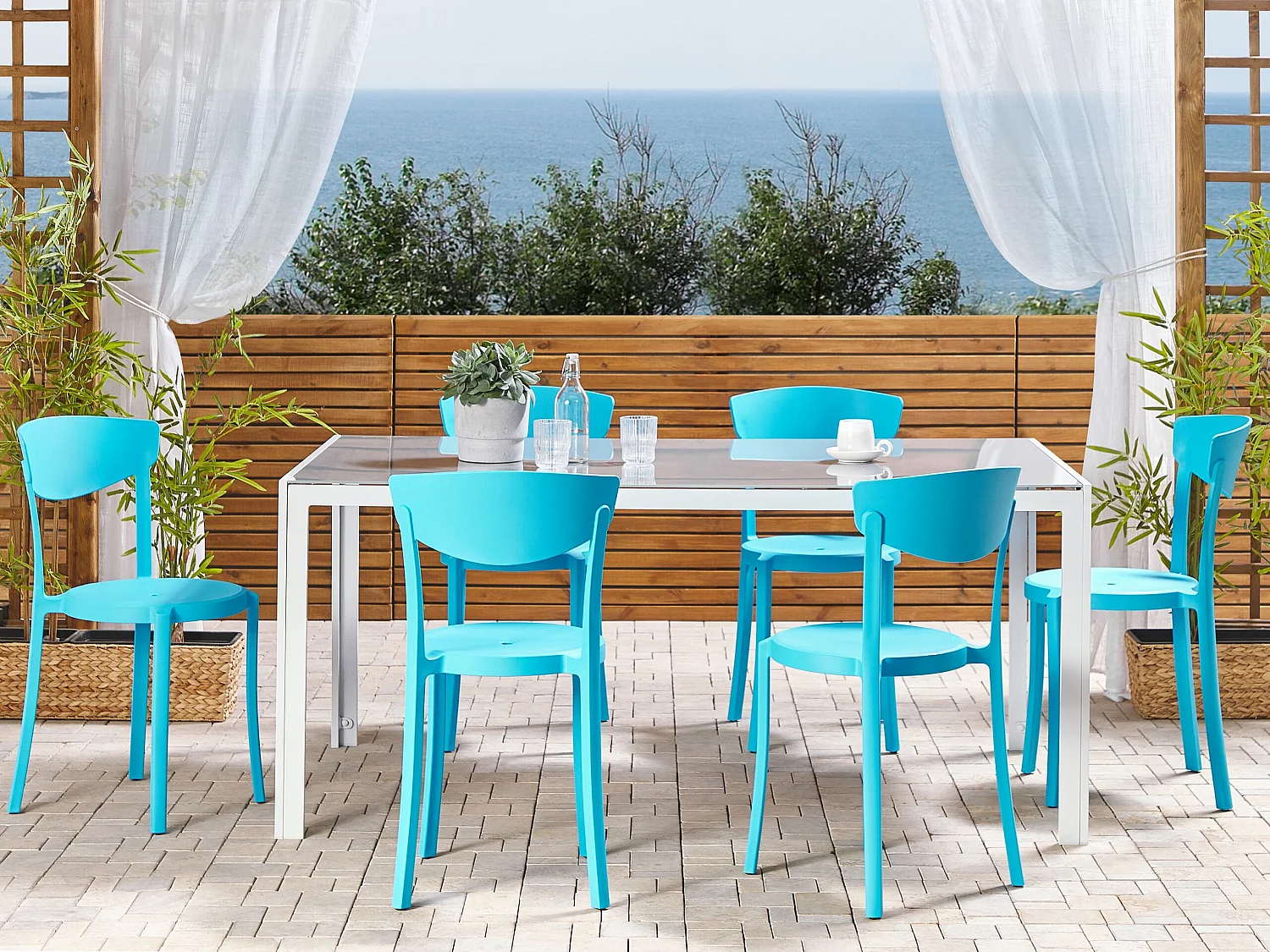 Conjunto de 6 sillas de comedor azul turquesa VIESTE