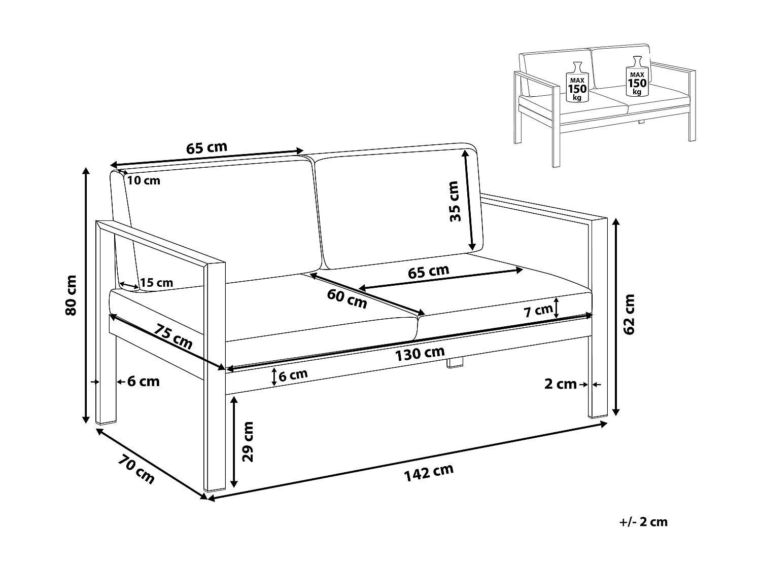 Sofa ogrodowa dla 2 osób SALERNO Metal Jasnoszary
