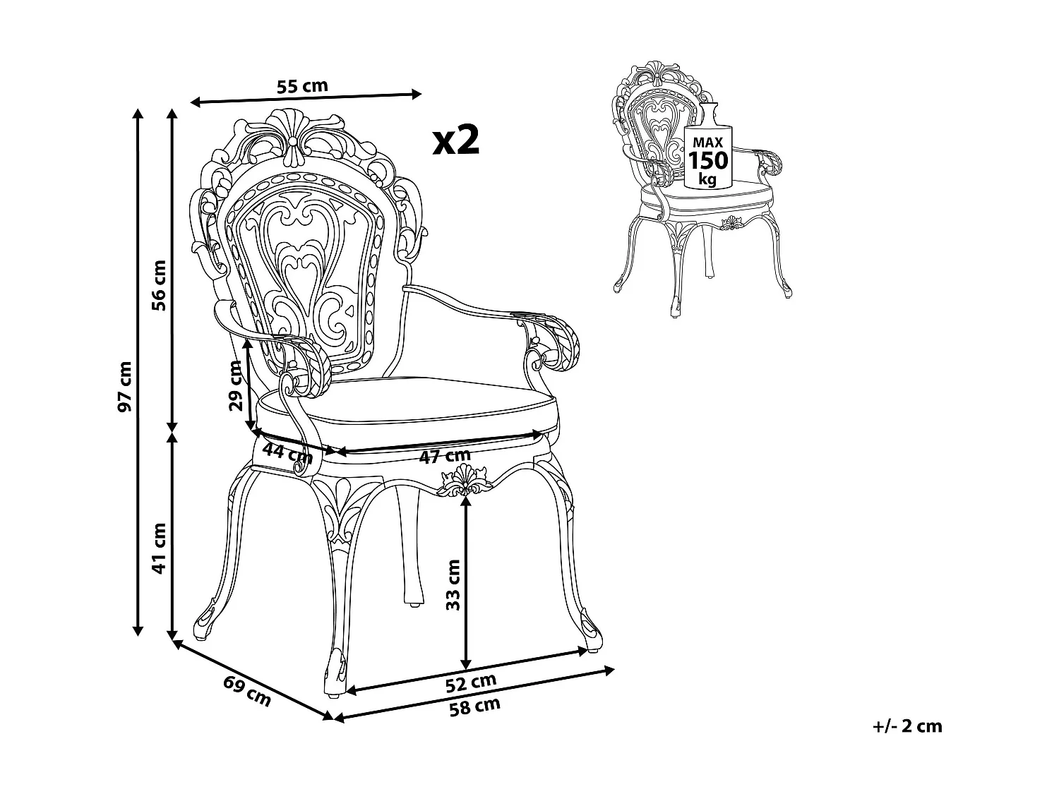 Lot de 2 chaises de jardin avec coussins SAPRI Métal Marron foncé