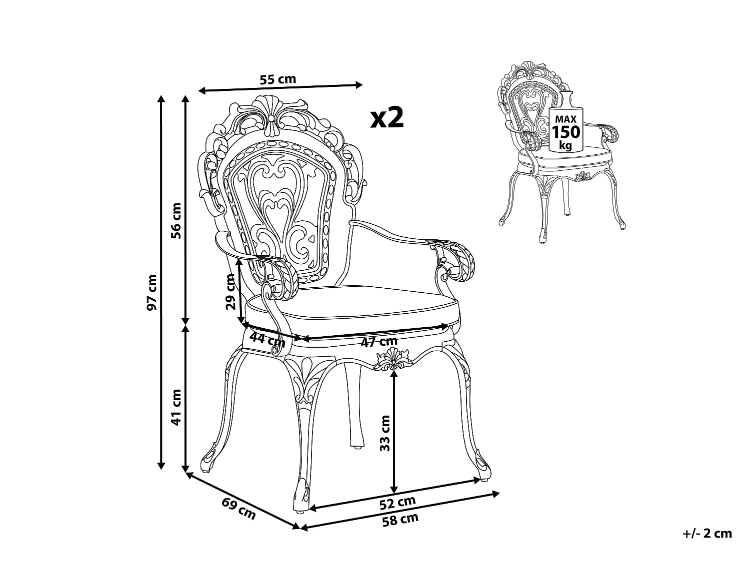 Set di 2 sedie da giardino con cuscini SAPRI Metallo Marrone scuro