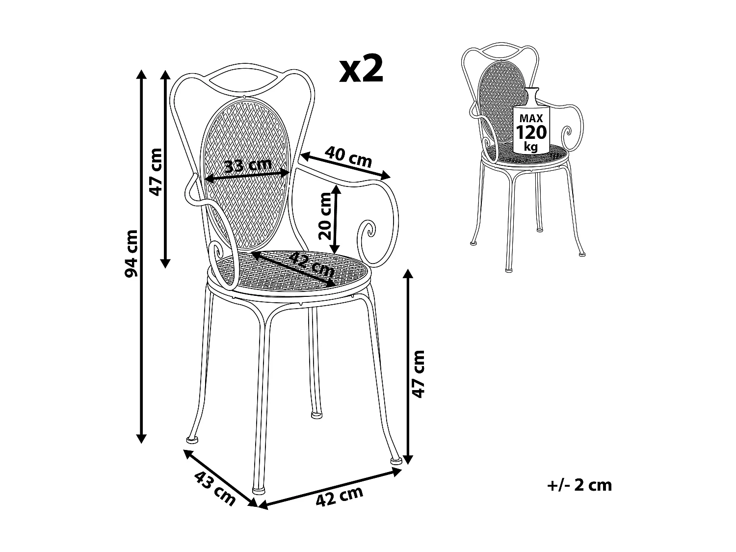 Lot de 2 chaises de jardin CILENTO Métal Gris