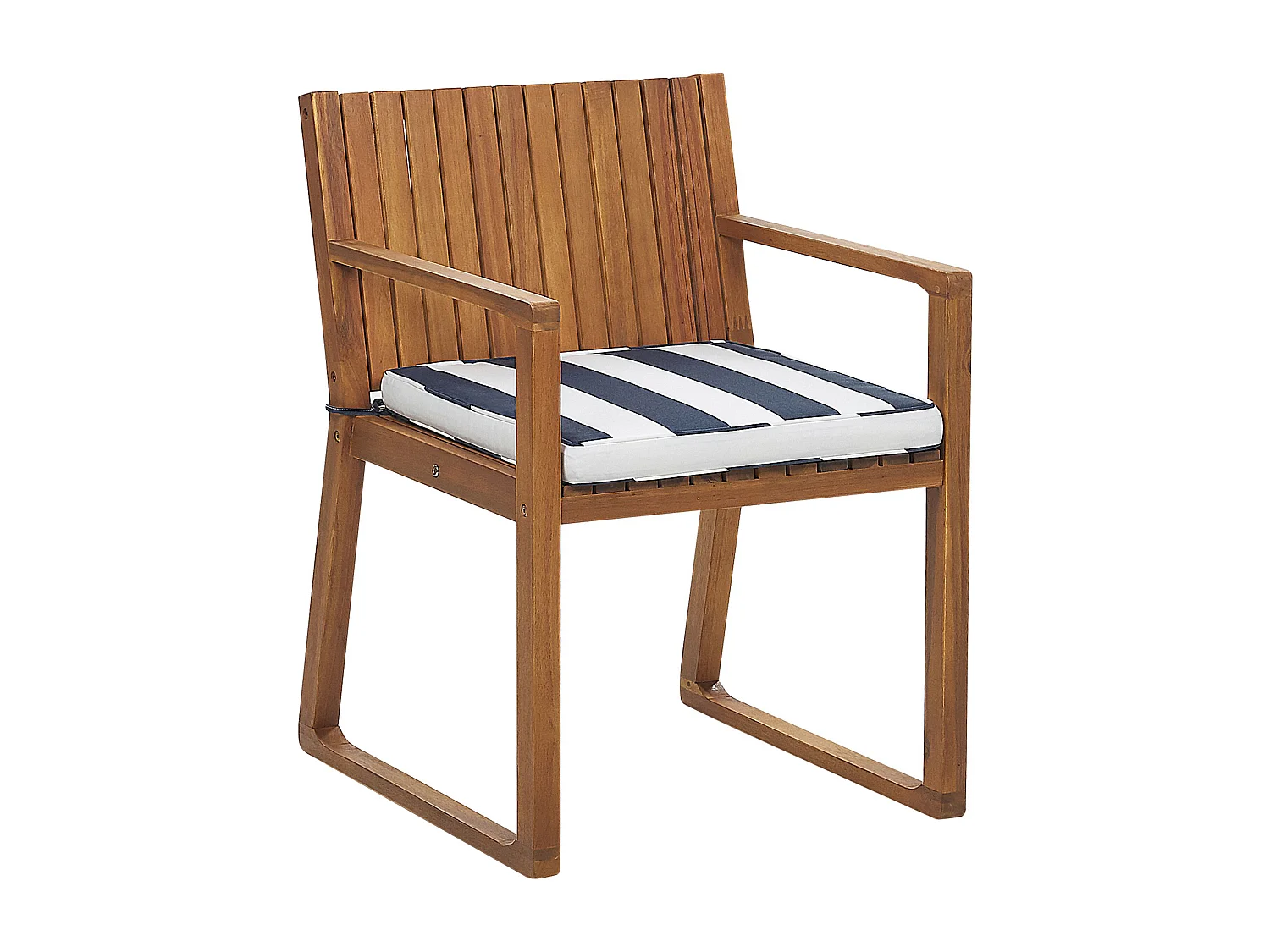 Gartenstuhl Akazienholz hellbraun mit Sitzkissen marineblau gestreift Sassari