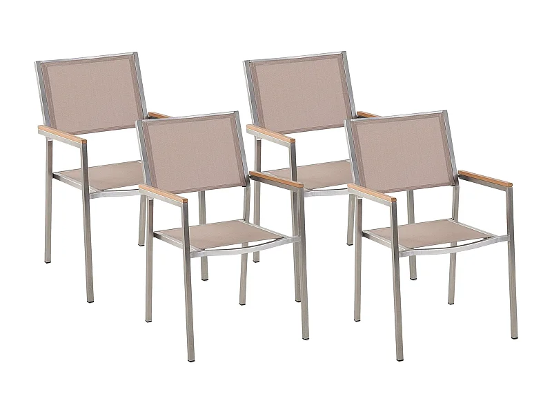 Gartenstuhl mit Armlehnen 4er Set Edelstahl Stoffbezug beige stapelbar Grosseto