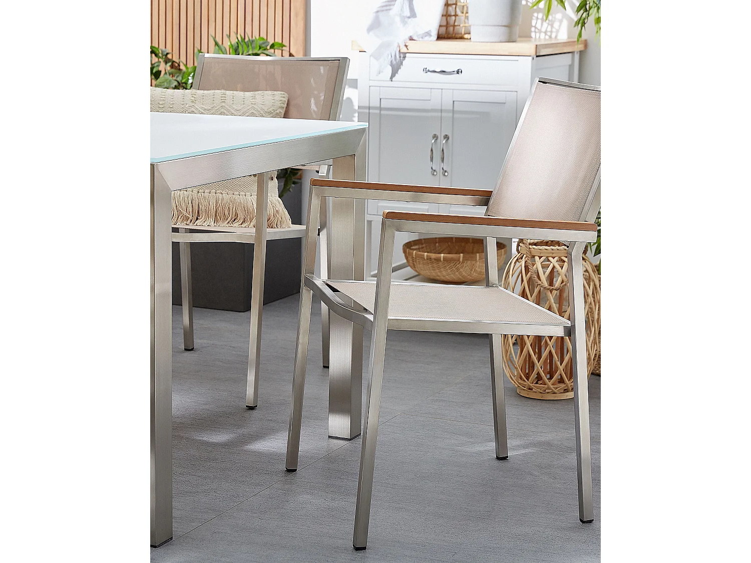 Lot de 4 chaises de jardin GROSSETO Acier inox Beige
