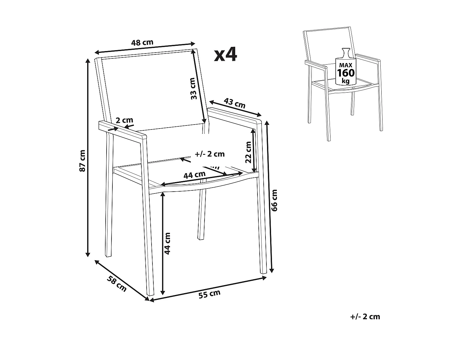 Set van 4 tuinstoelen GROSSETO RVS Beige