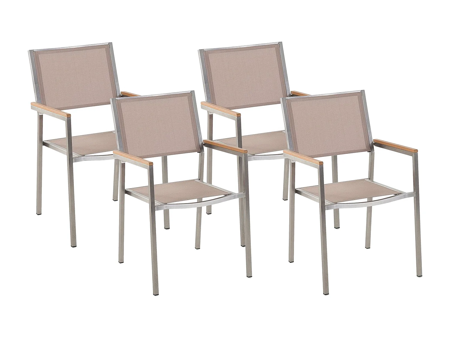 Gartenstuhl mit Armlehnen 4er Set Edelstahl Stoffbezug beige stapelbar Grosseto