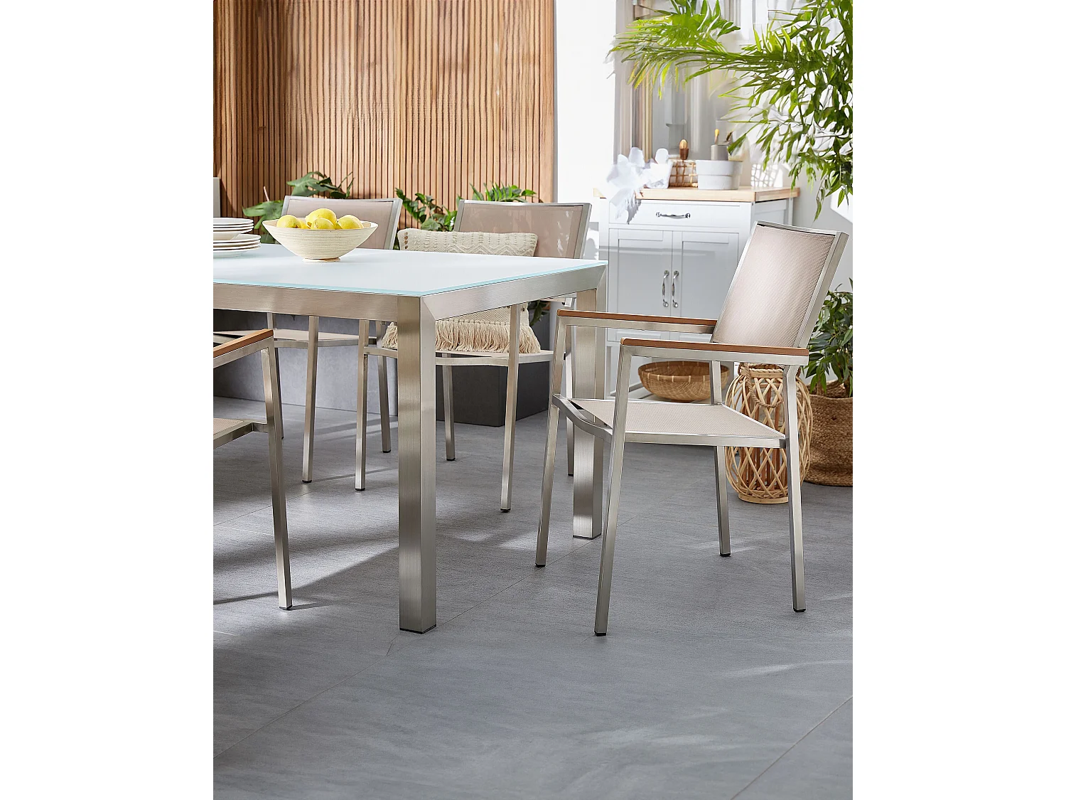 Lot de 4 chaises de jardin GROSSETO Acier inox Beige