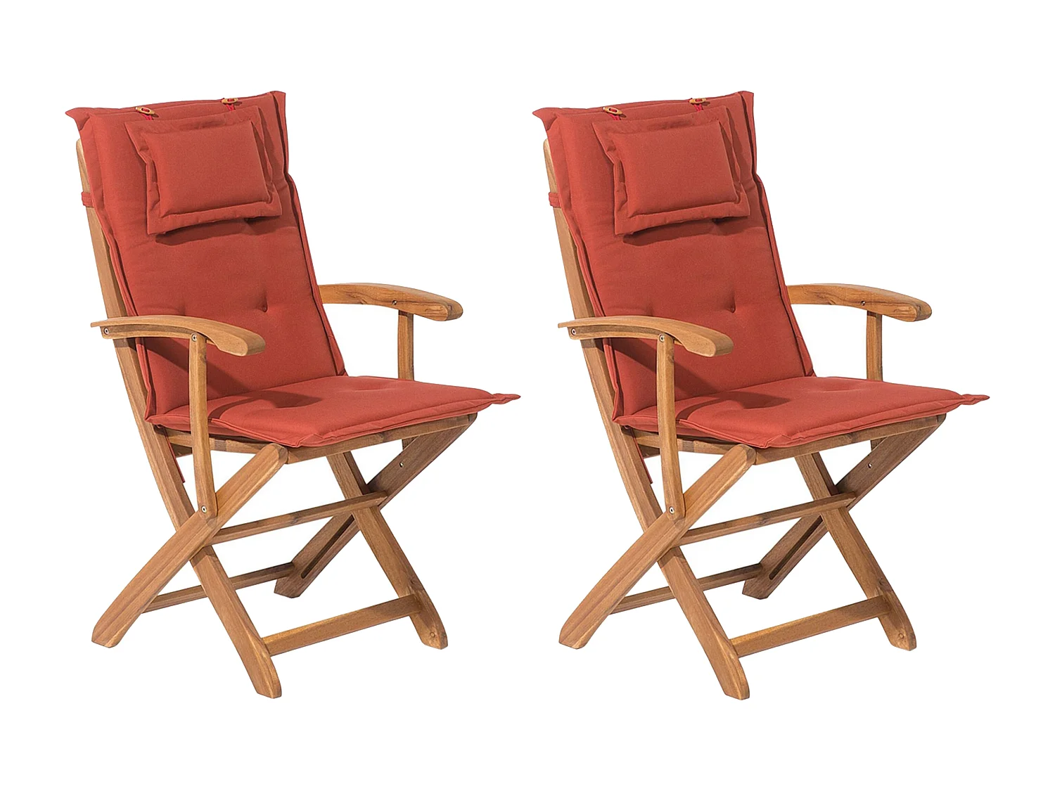 Lot de 2 chaises de jardin avec coussins MAUI Acacia Rouge foncé