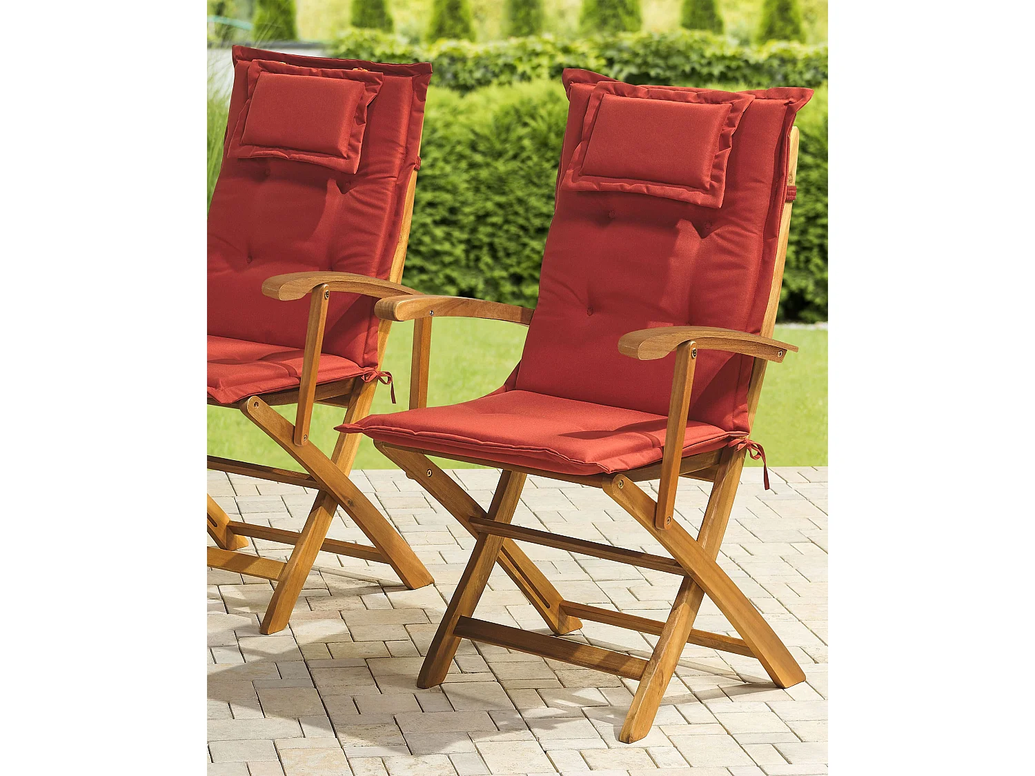 Lot de 2 chaises de jardin avec coussins MAUI Acacia Rouge foncé