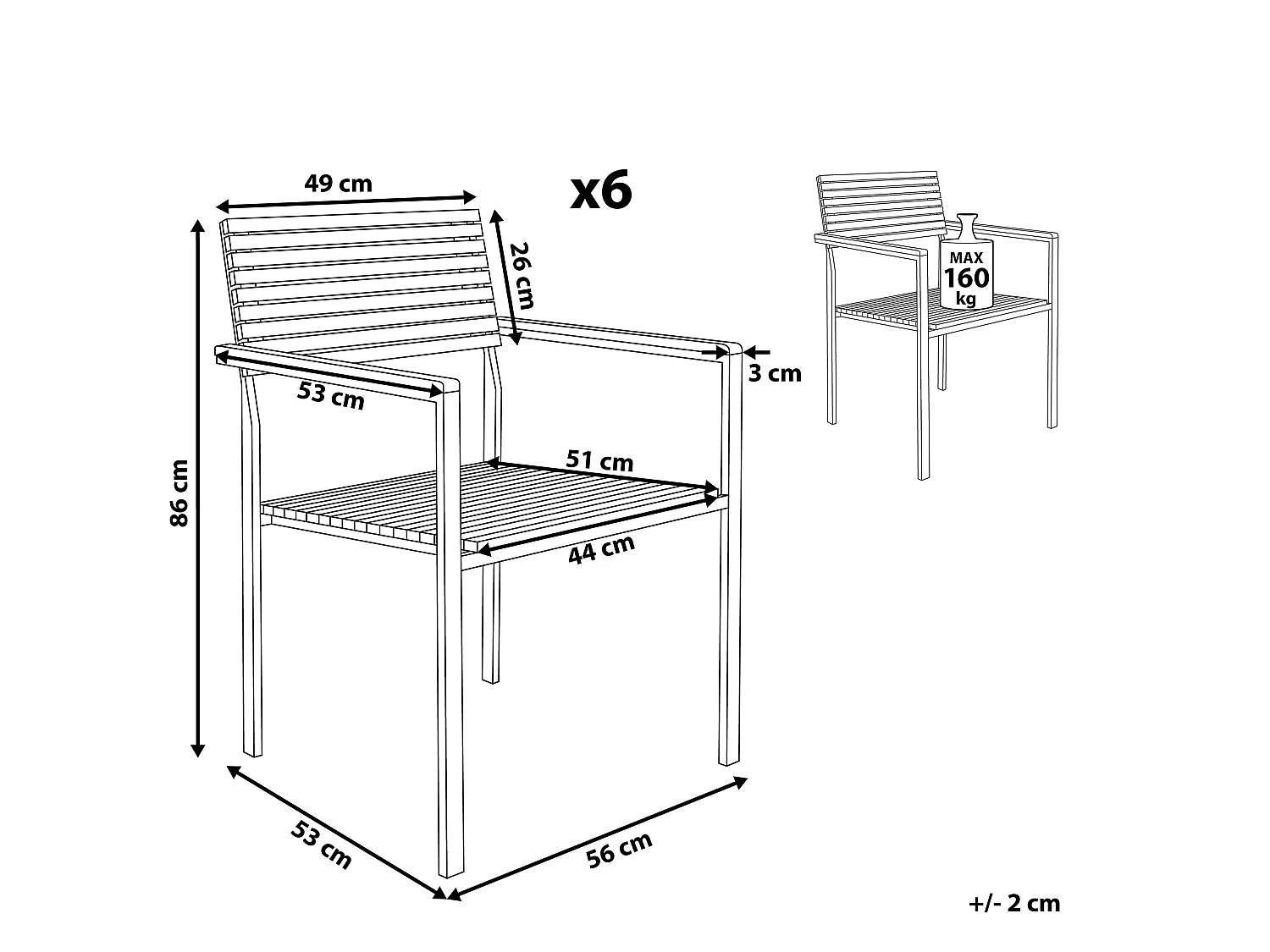 Gartenstuhl 6er Set VIAREGGIO Holz Braun
