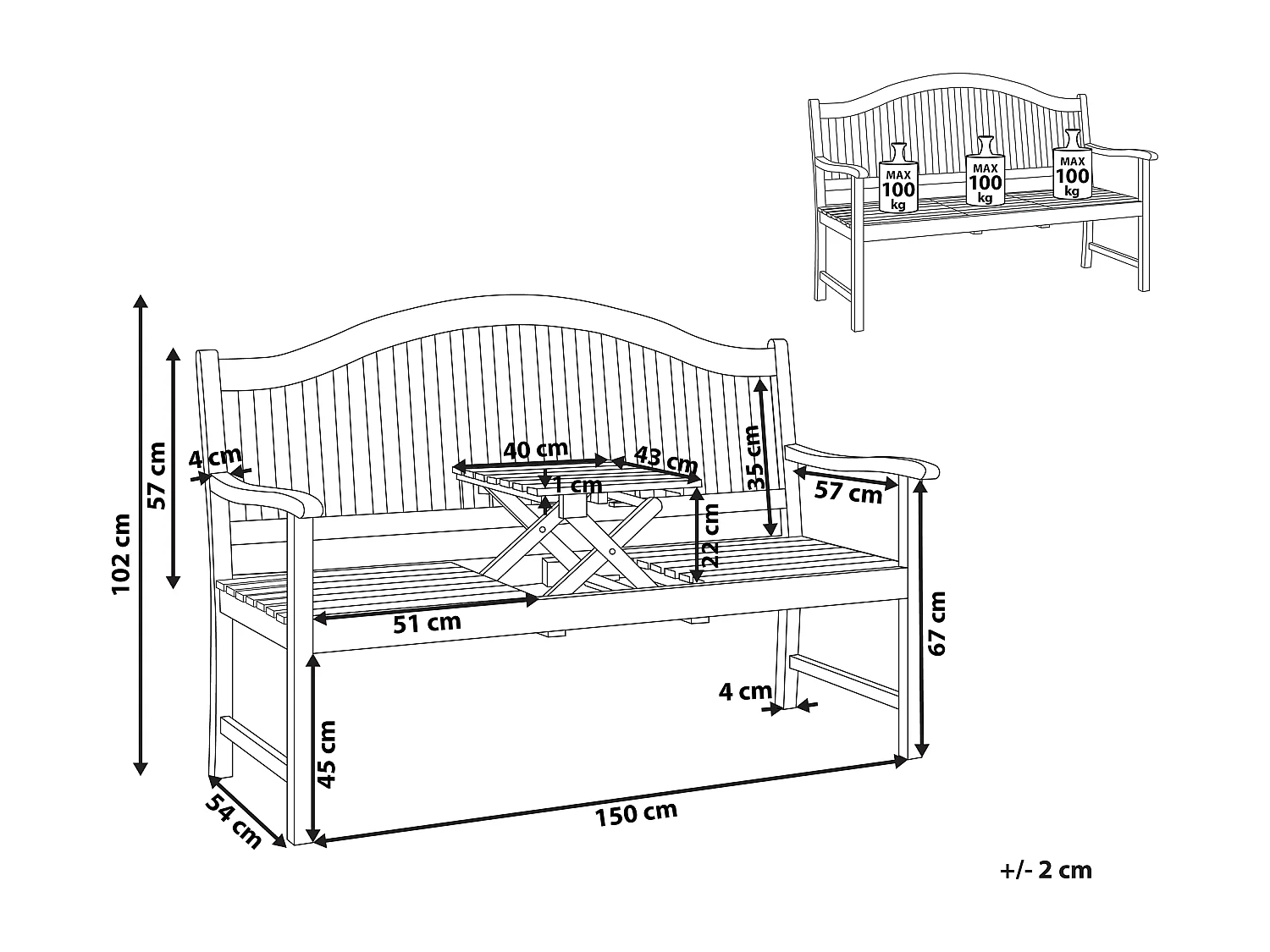 Banc de jardin HILO 150 cm Acacia Marron
