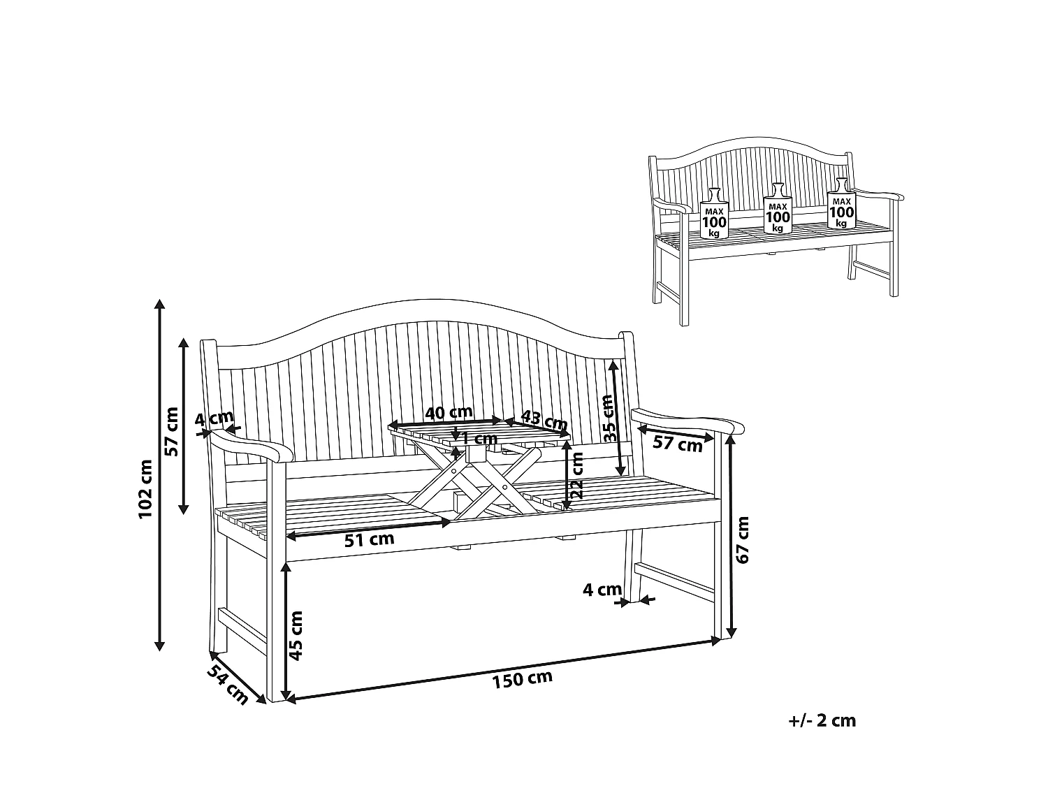 Garden Bench HILO 150 cm Acacia Wood Brown