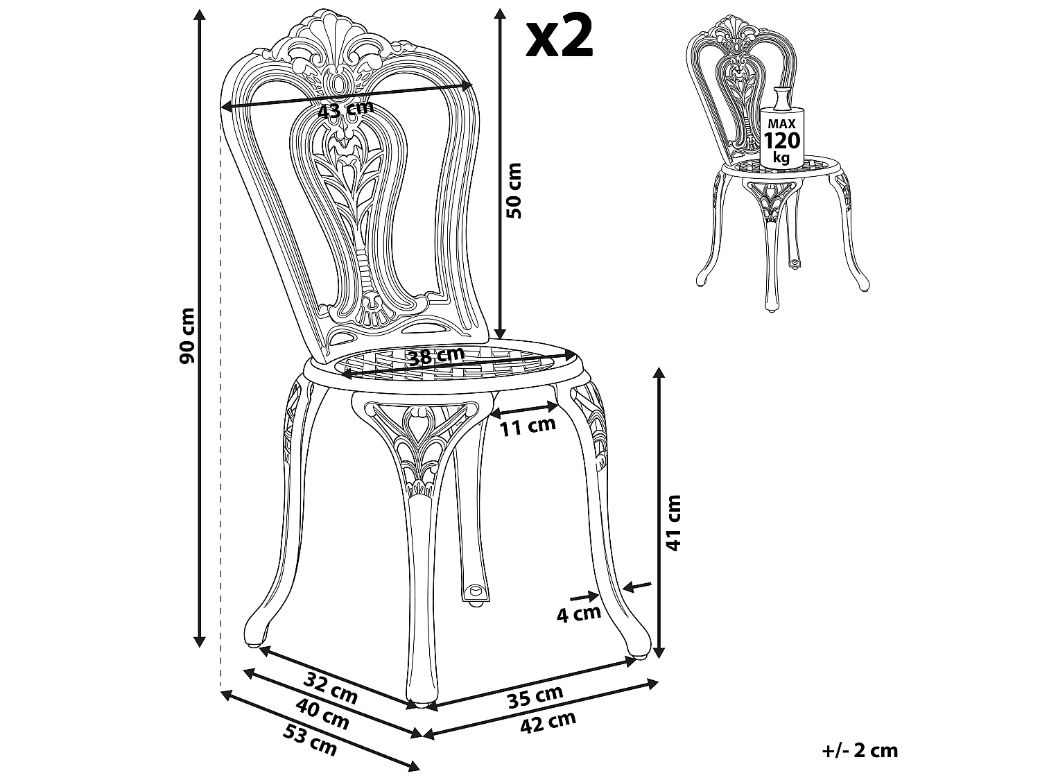 Zestaw 2 krzeseł ogrodowych BOVINO Metal Ciemnobrązowy