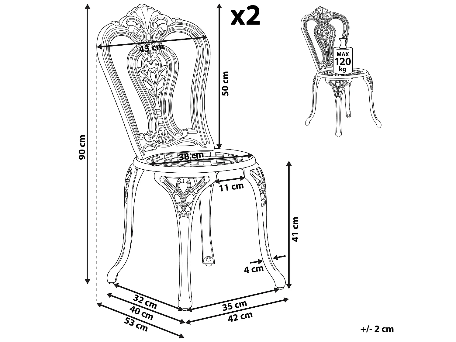 Zestaw 2 krzeseł ogrodowych BOVINO Metal Ciemnobrązowy