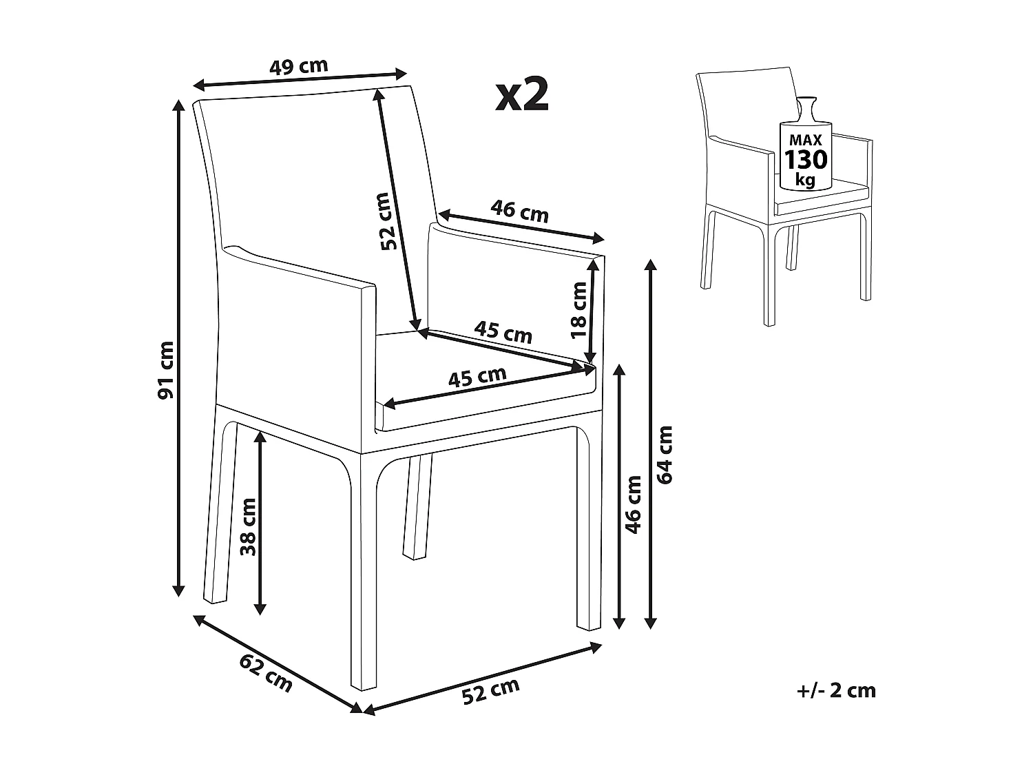 Set van 2 stoelen met zitkussen BACOLI Stof Donkergrijs