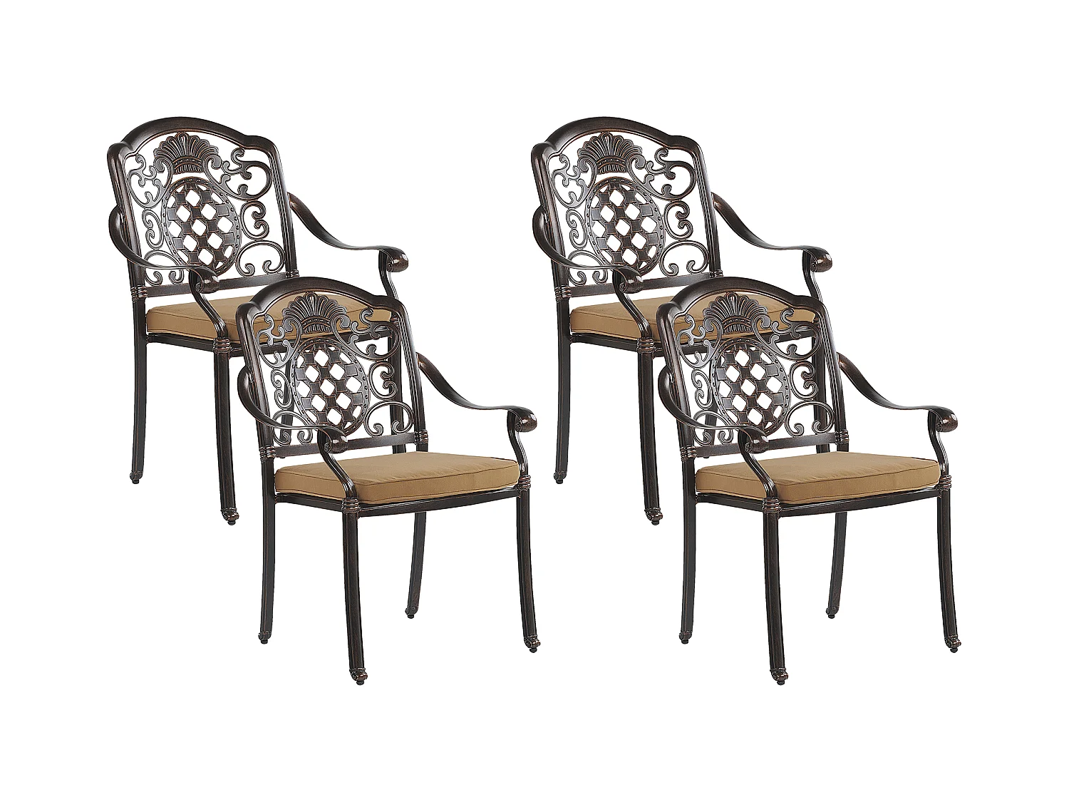 Lot de 4 chaises de jardin avec coussins SALENTO Métal Marron foncé