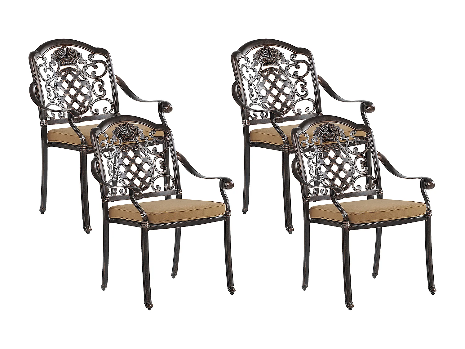 Lot de 4 chaises de jardin avec coussins SALENTO Métal Marron foncé