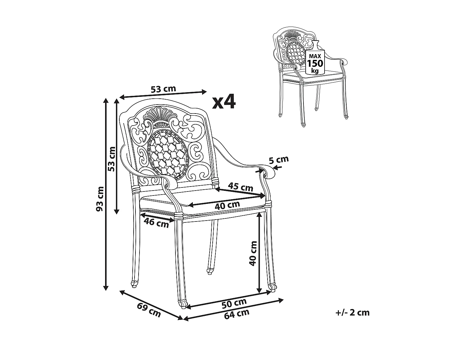 Elegantes Set bestehend aus 4 Gartenstühlen in Dunkelbraun Aluminium Salento