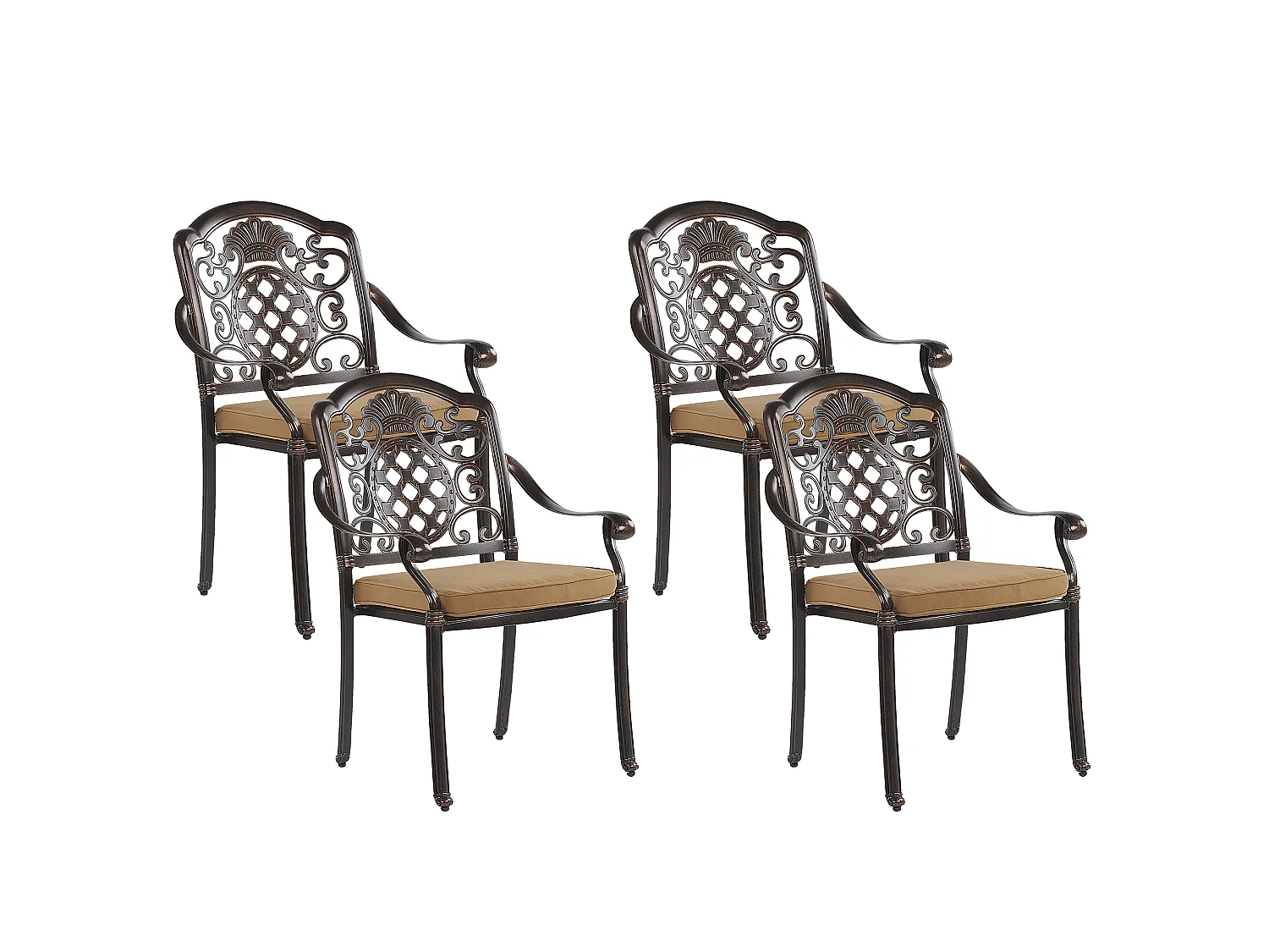 Lot de 4 chaises de jardin avec coussins SALENTO Métal Marron foncé