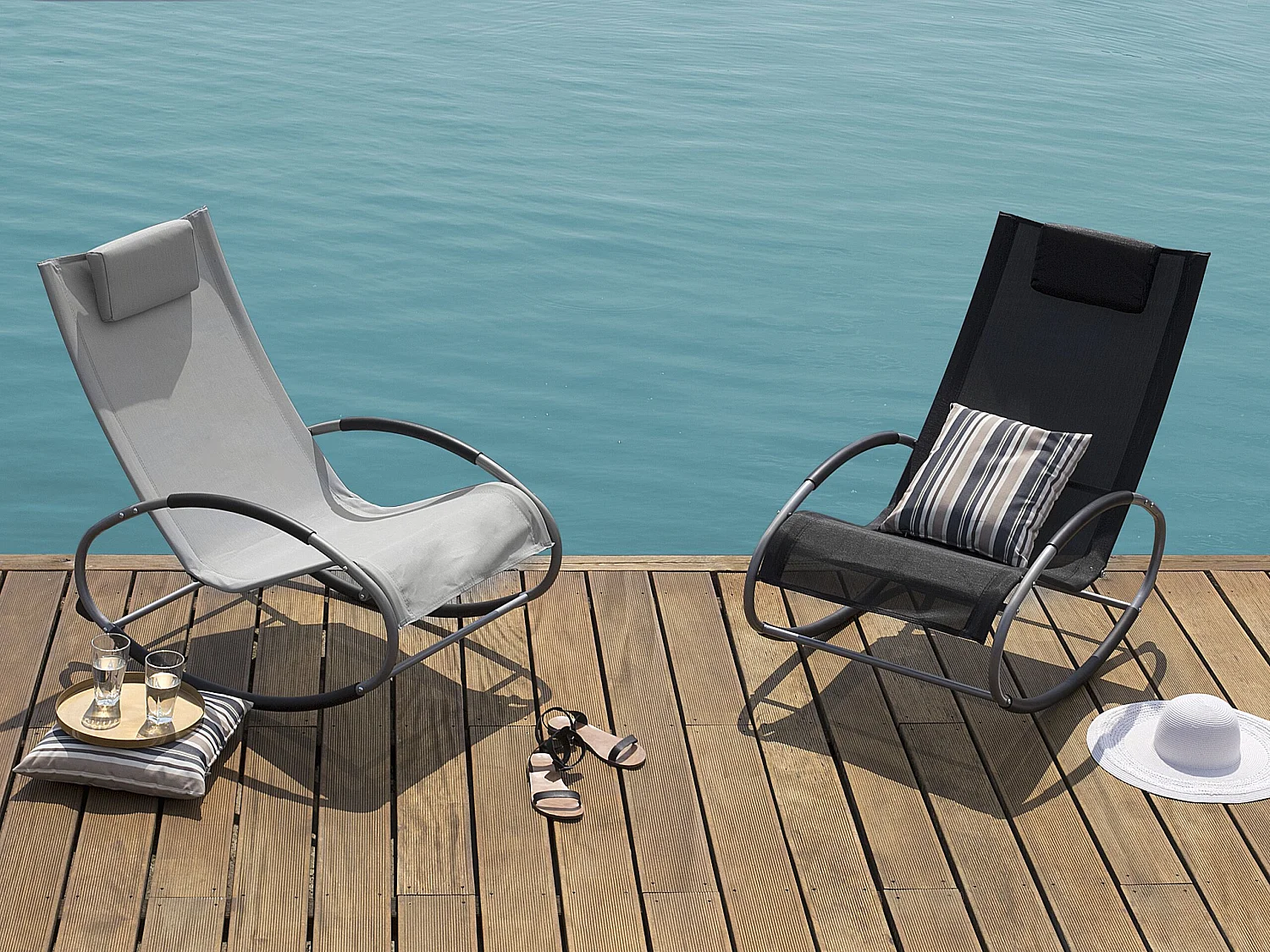 Espreguiçadeira de baloiço CAMPO Tecido Cinzento