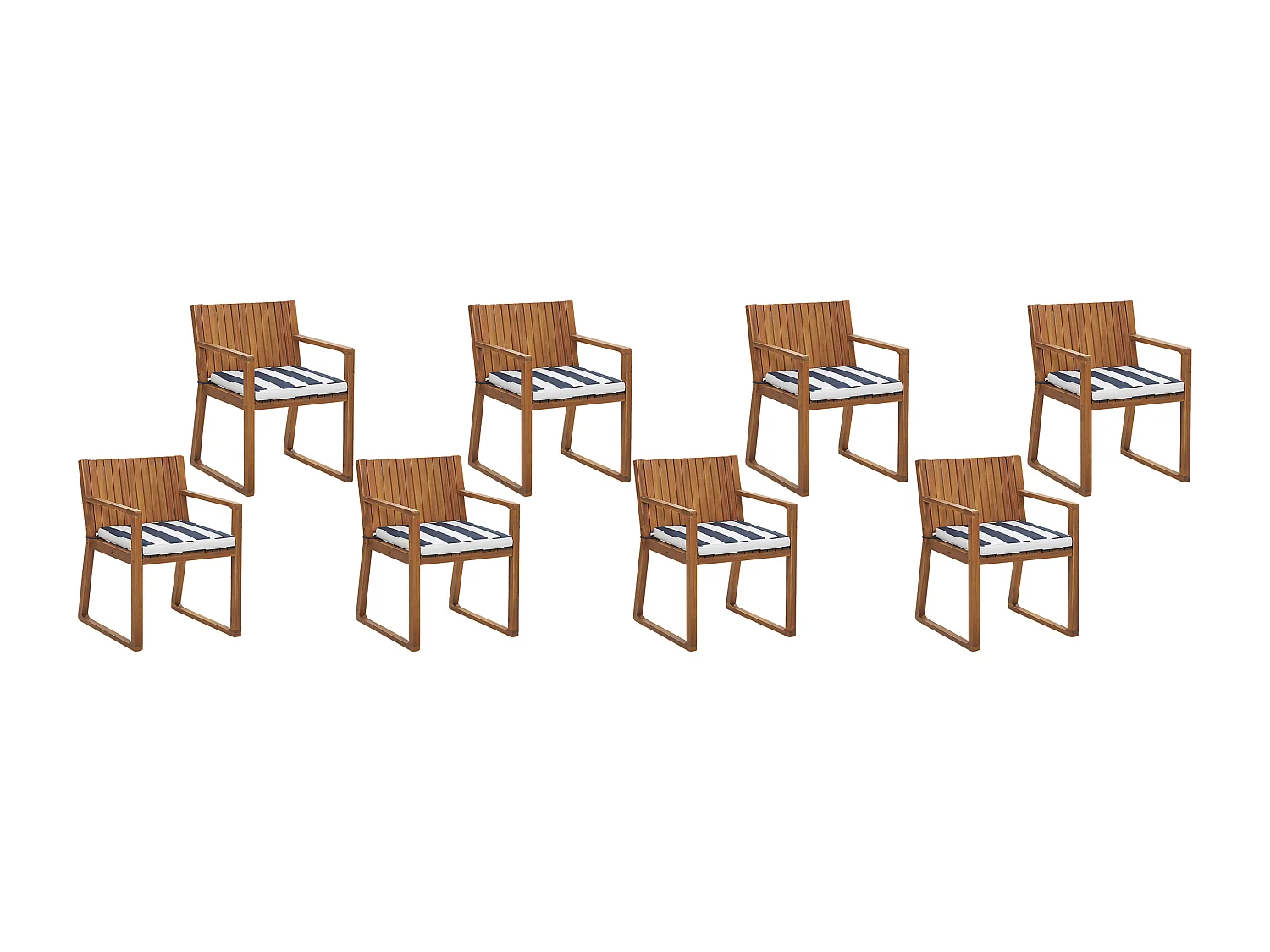 Lot de 8 chaises de jardin avec coussins SASSARI Acacia Bleu marine