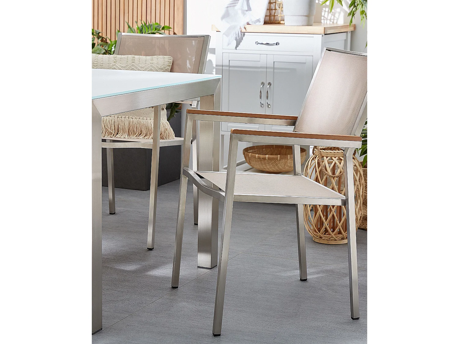 Lot de 2 chaises de jardin GROSSETO Acier inox Beige