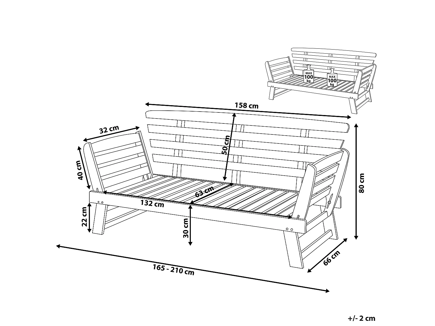 Tuinbank met zitkussen PORTICI 210 cm Eucalyptushout Lichtbruin/taupe