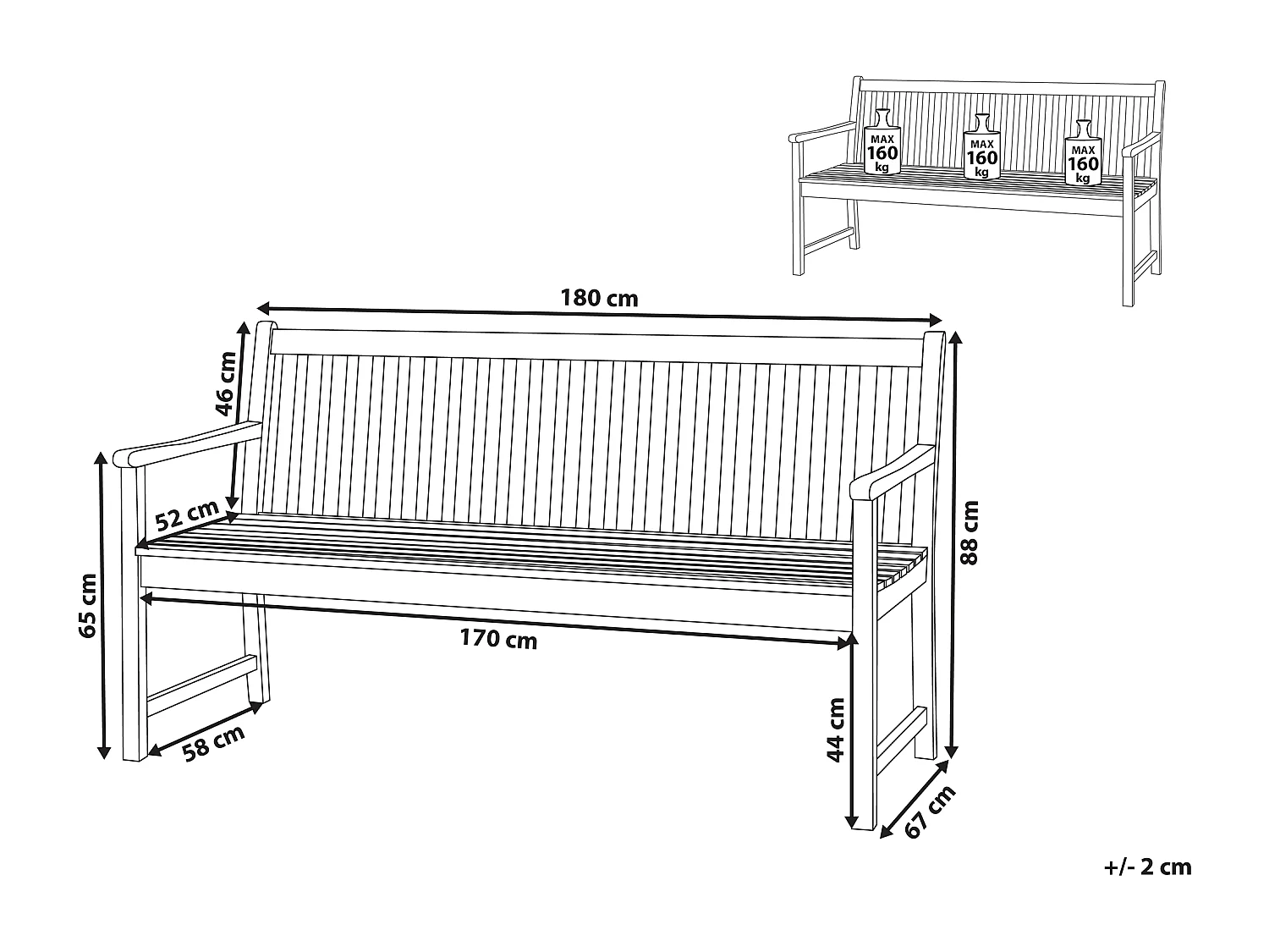 Banc de jardin VIVARA 180 cm Bois d'acacia certifié Marron clair