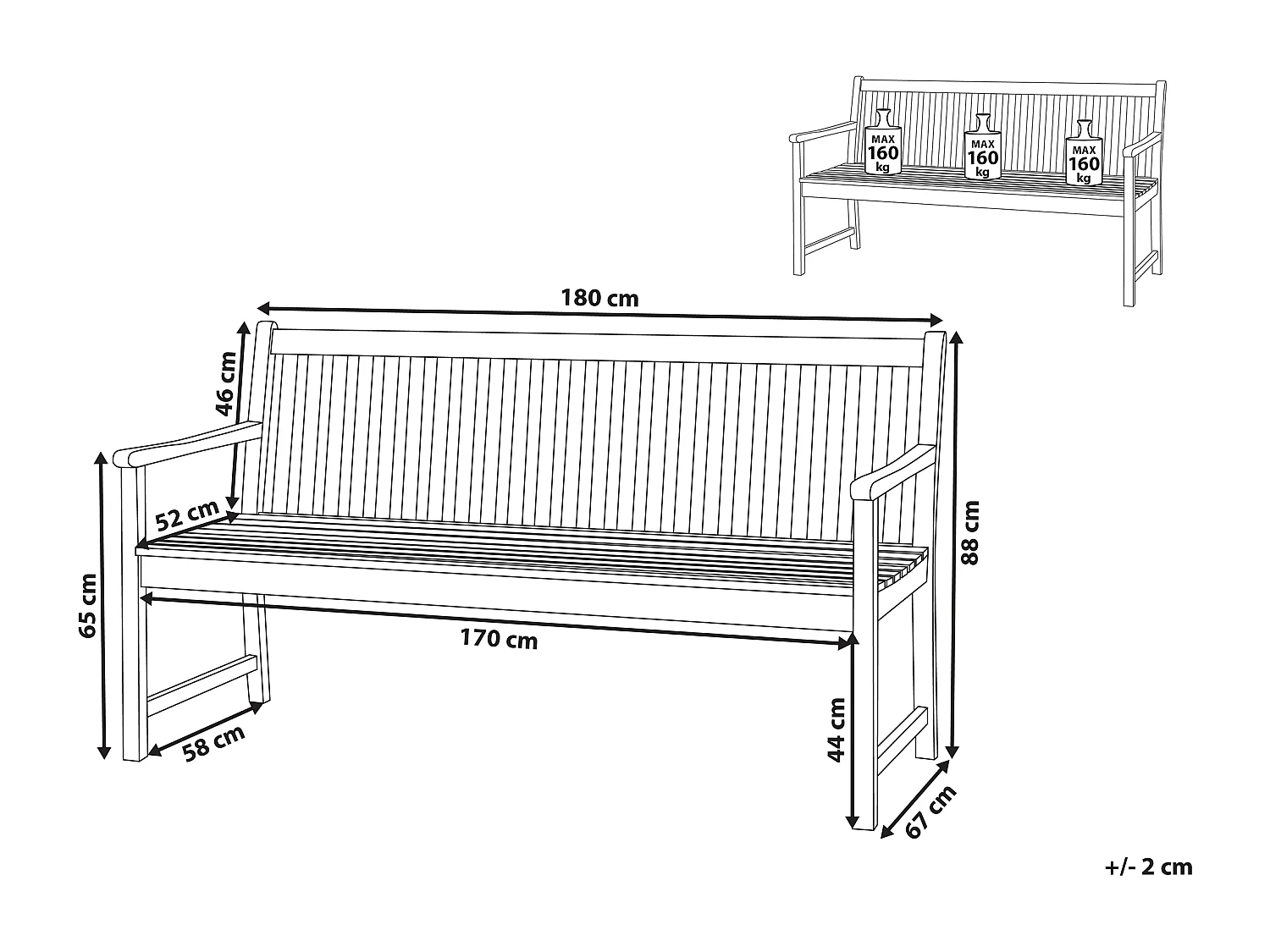 Banc de jardin VIVARA 180 cm Bois d'acacia certifié Marron clair