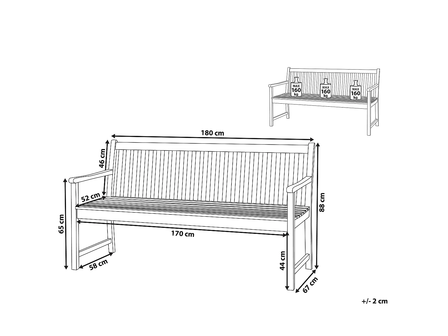 Banc de jardin VIVARA 180 cm Bois d'acacia certifié Marron clair