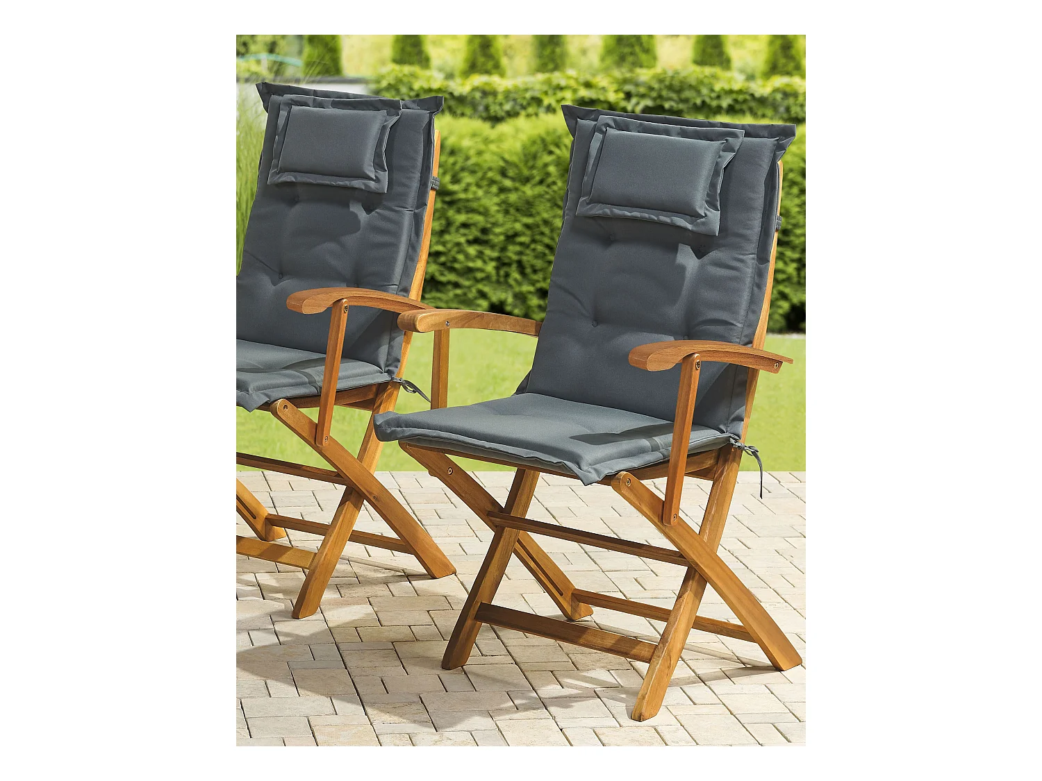 Lot de 2 chaises de jardin avec coussins MAUI Acacia Gris graphite