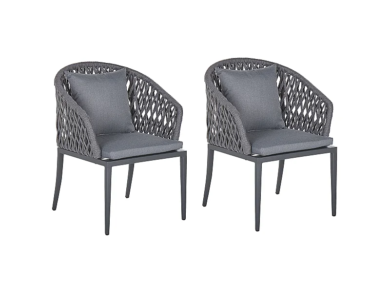 Gartenstuhl 2er Set Aluminium grau Flechtseil mit Auflagen Modern Lipari