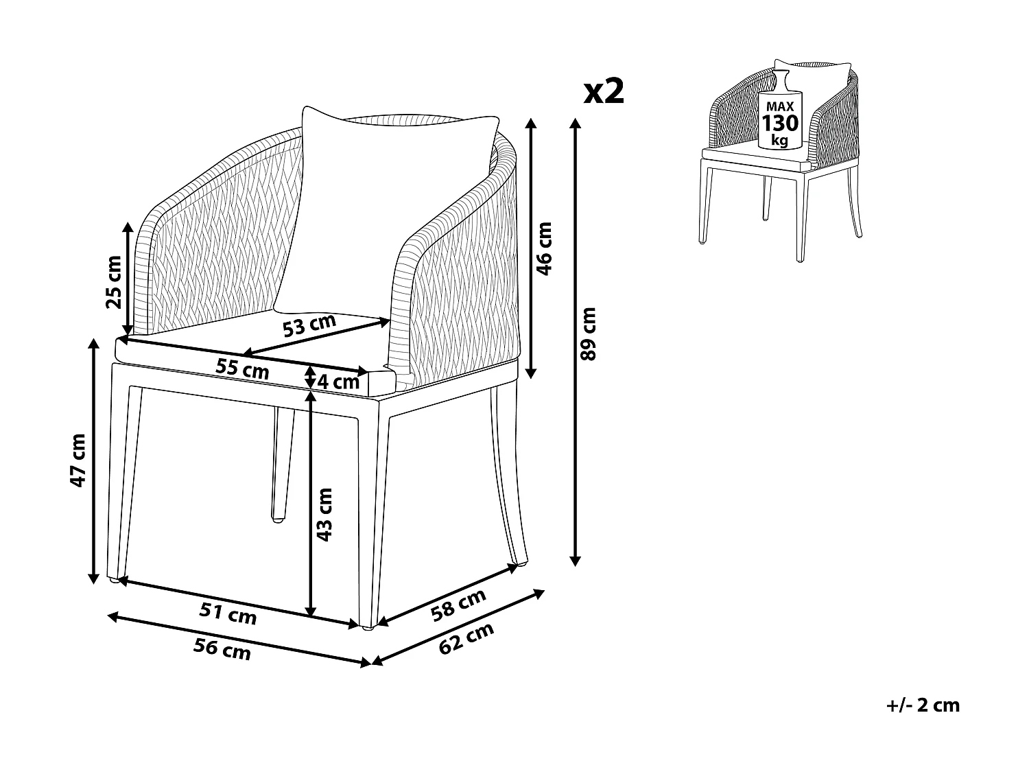 Set van 2 stoelen met zitkussen LIPARI Metaal Grijs