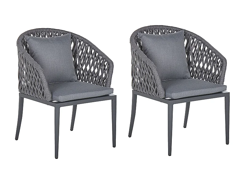 Lot de 2 chaises de jardin avec coussins LIPARI Métal Gris