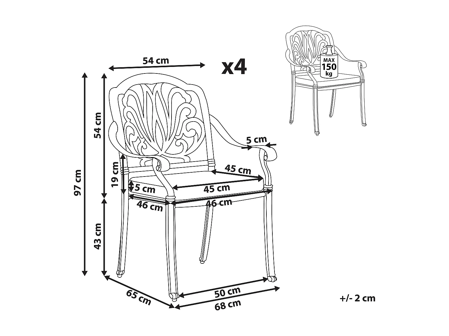 Set van 4 stoelen met zitkussen ANCONA Metaal Donkerbruin
