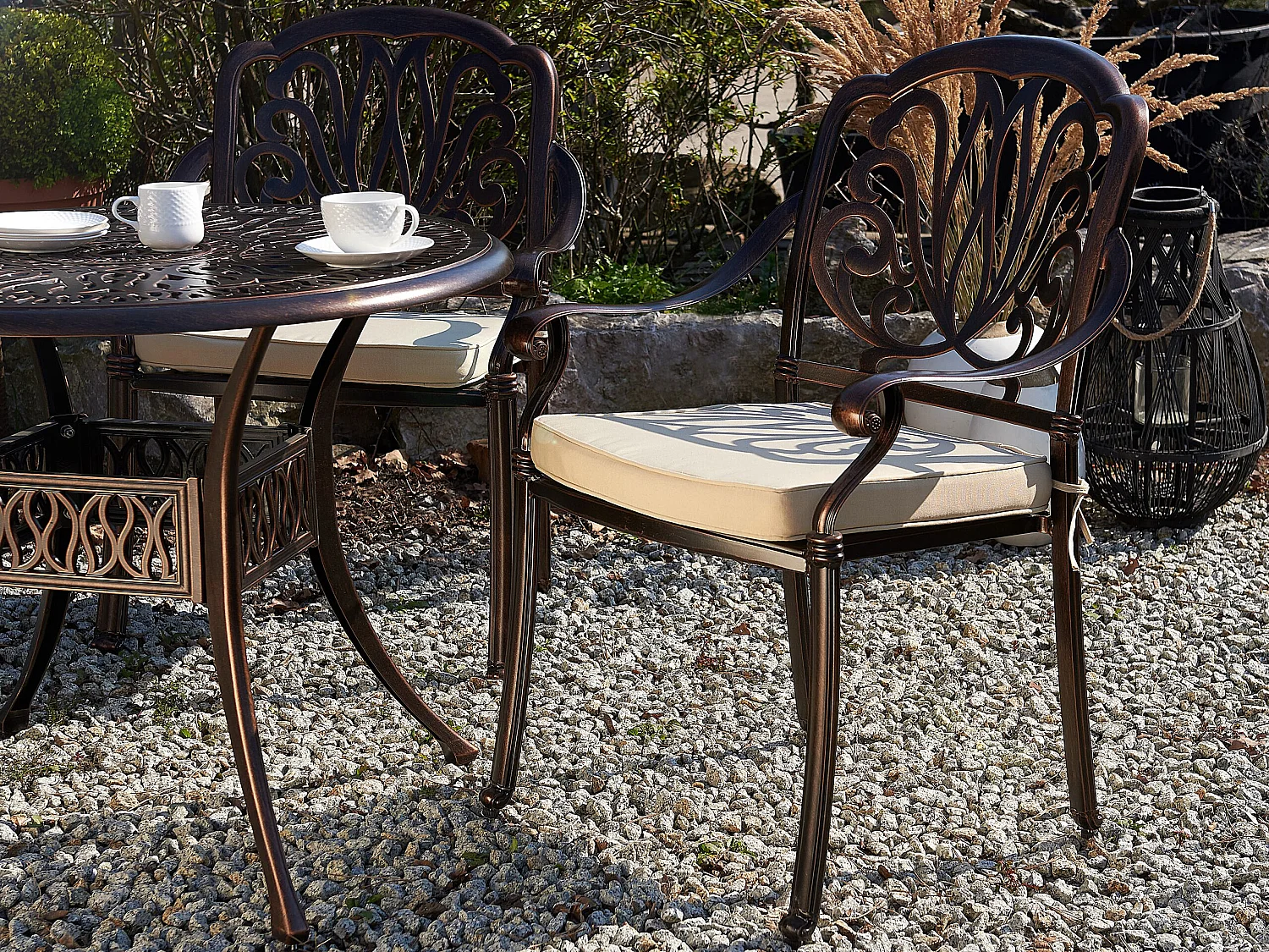 Lot de 4 chaises de jardin avec coussins ANCONA Métal Marron foncé