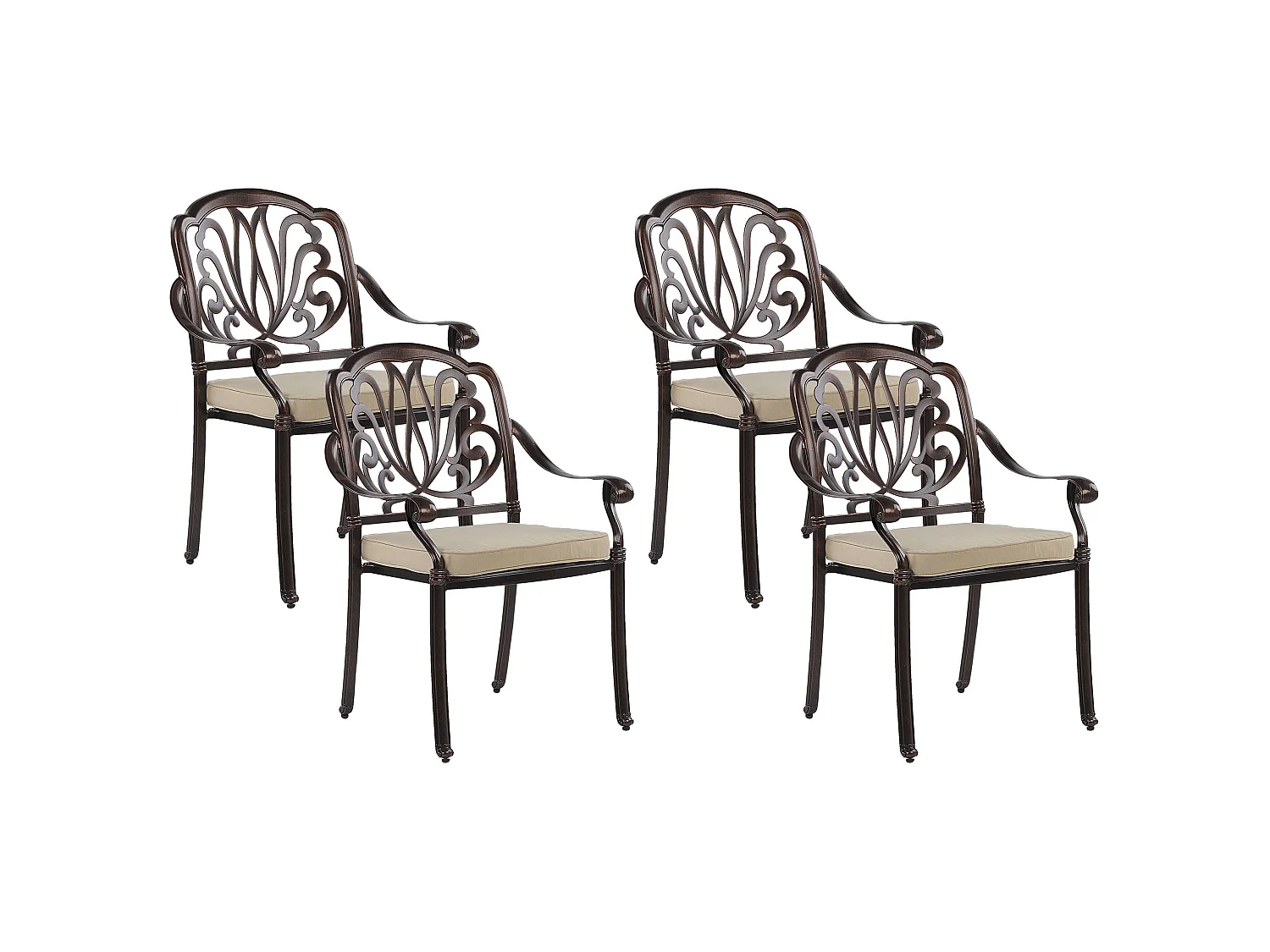 Lot de 4 chaises de jardin avec coussins ANCONA Métal Marron foncé