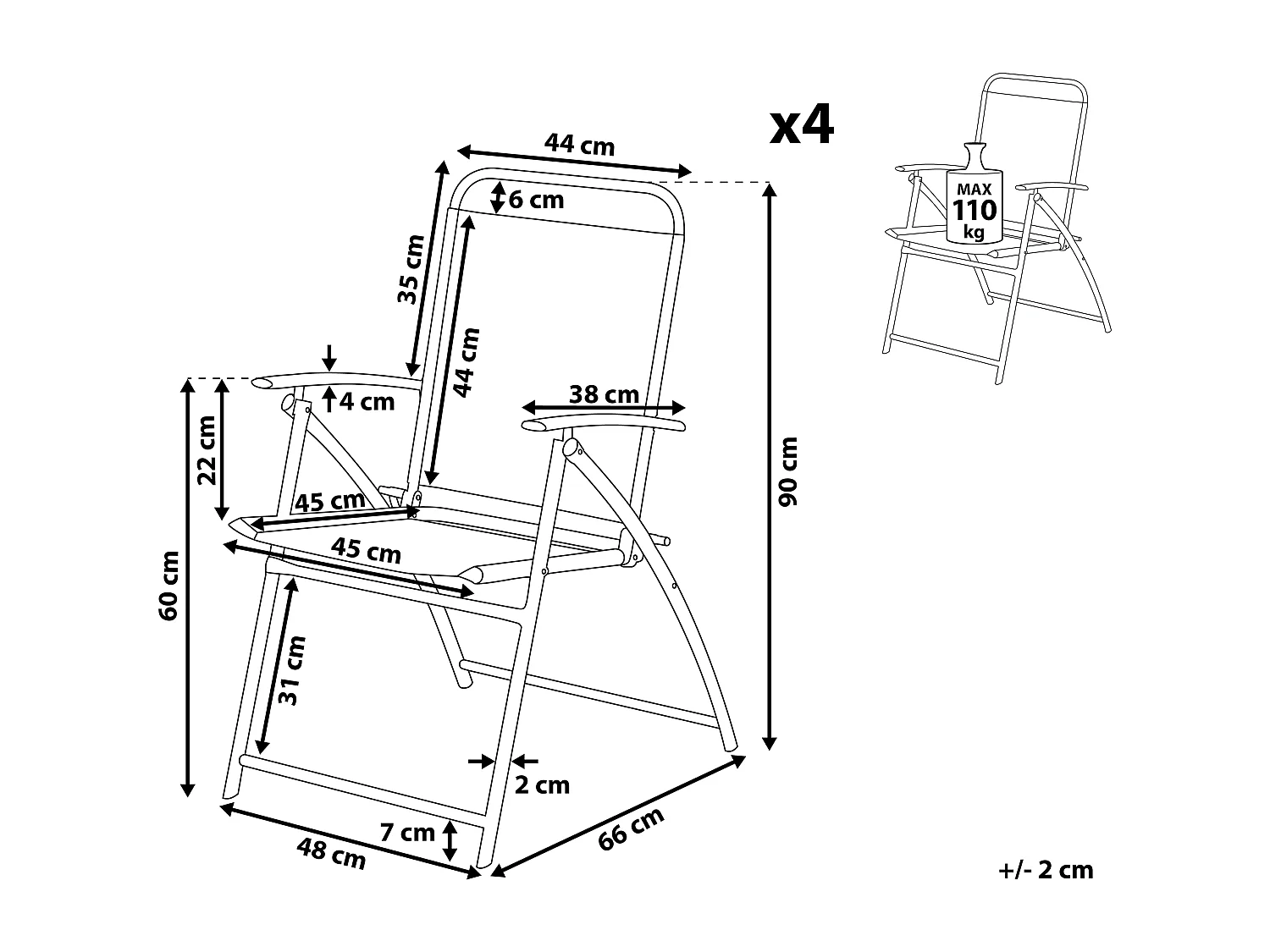 Praktisches Gartenstuhl-Set 4 Stühle Textil schwarz Livo
