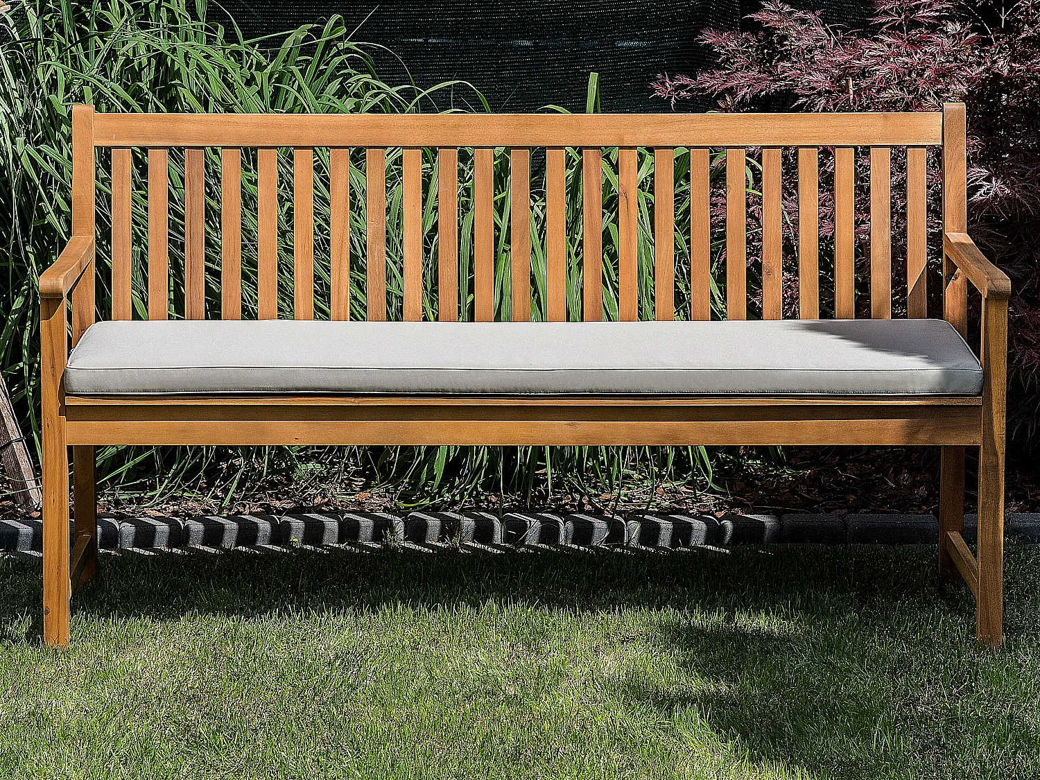Banc avec coussin d'assise VIVARA 160 cm Bois d'acacia certifié Beige