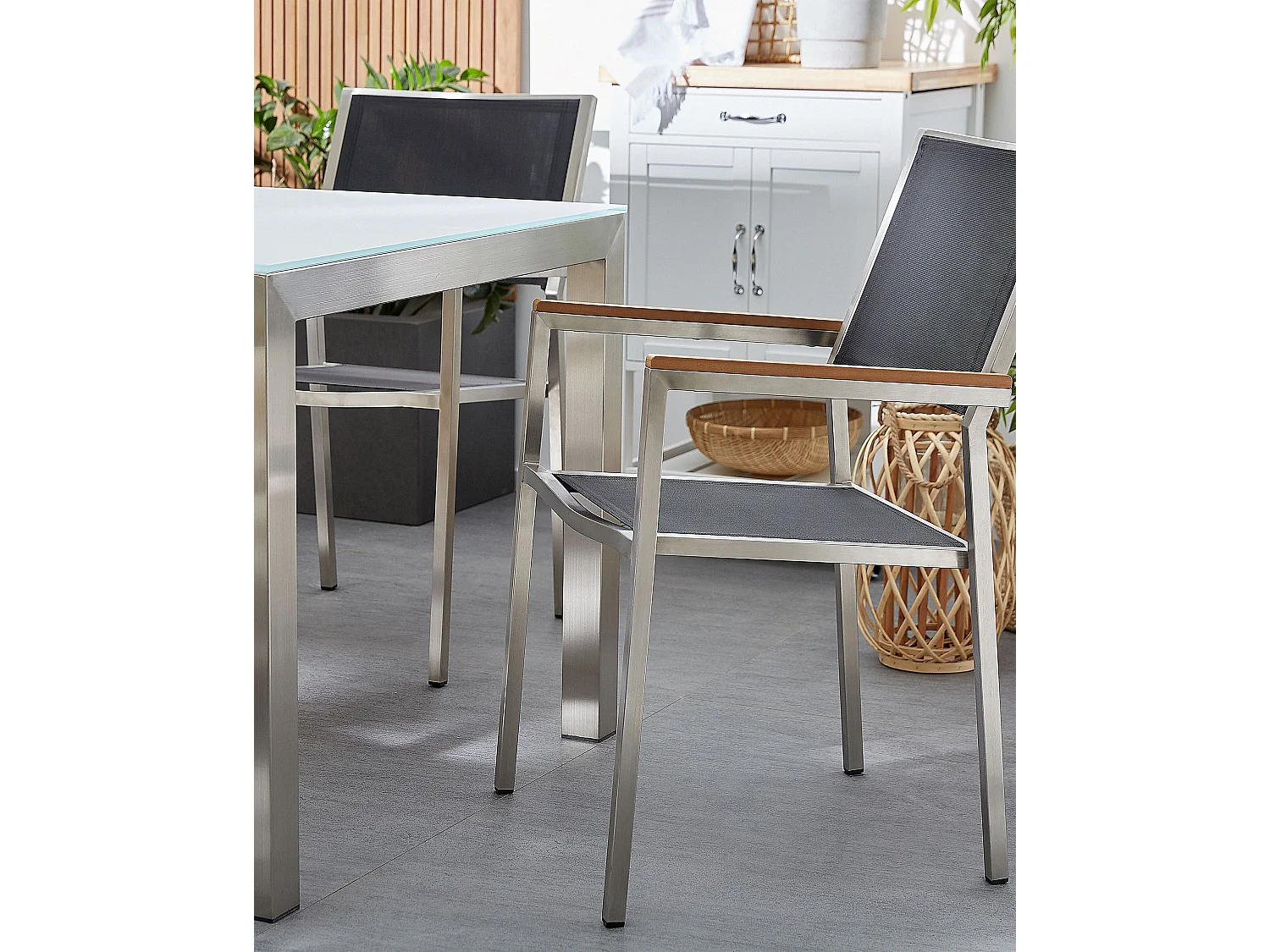 Lot de 4 chaises de jardin GROSSETO Acier inox Noir