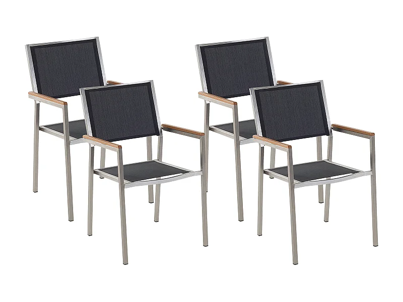 Lot de 4 chaises de jardin GROSSETO Acier inox Noir