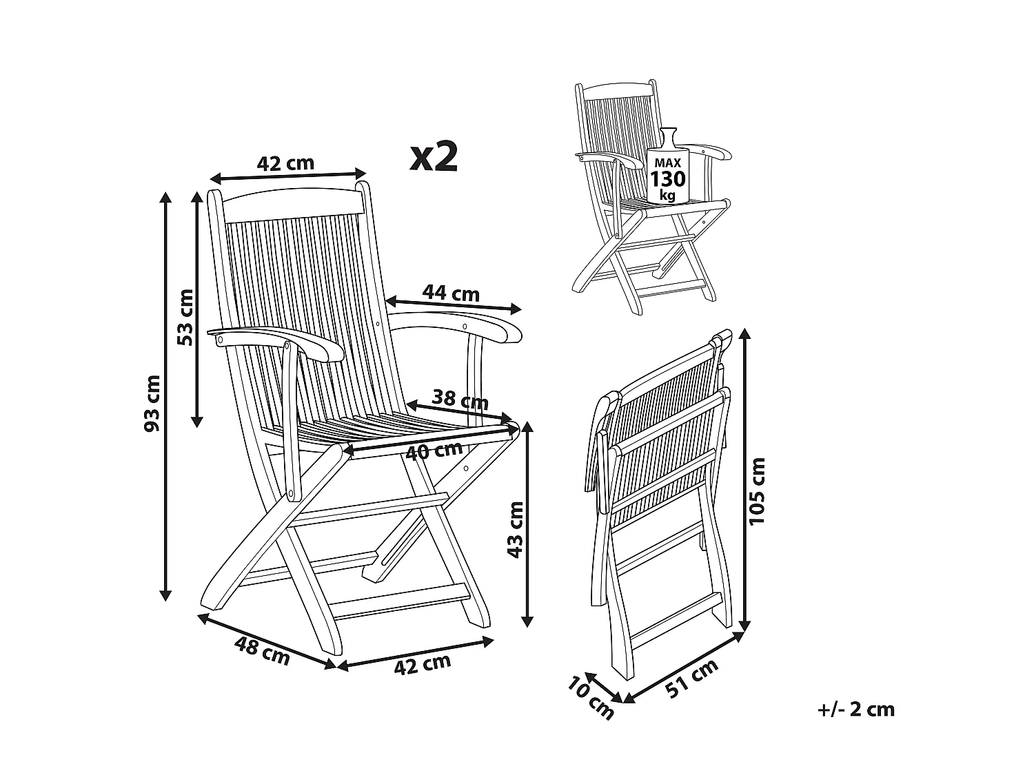 Set of 2 Garden Chairs MAUI Acacia Wood Light Brown