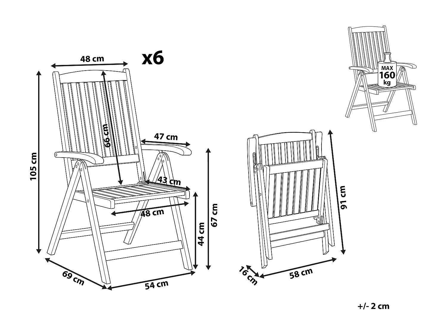 Set di 6 sedie da giardino JAVA Legno d'acacia Marrone chiaro