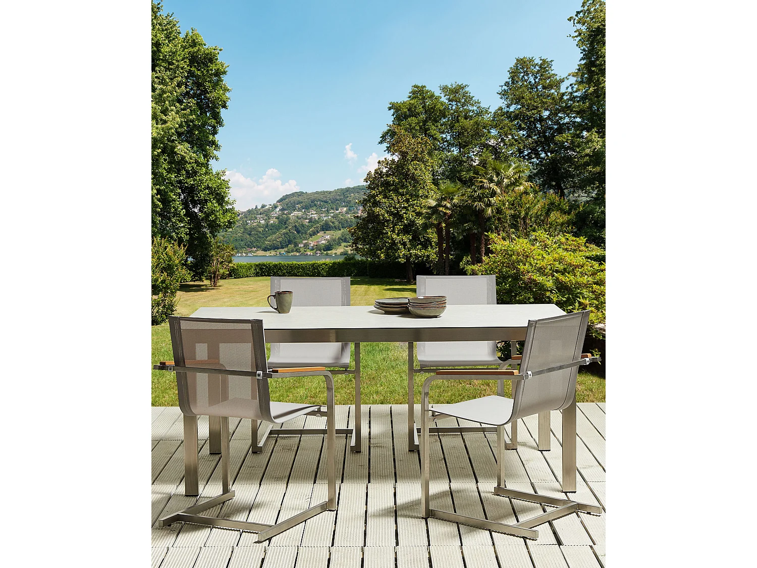Lot de 4 chaises de jardin COSOLETO Acier inox Beige
