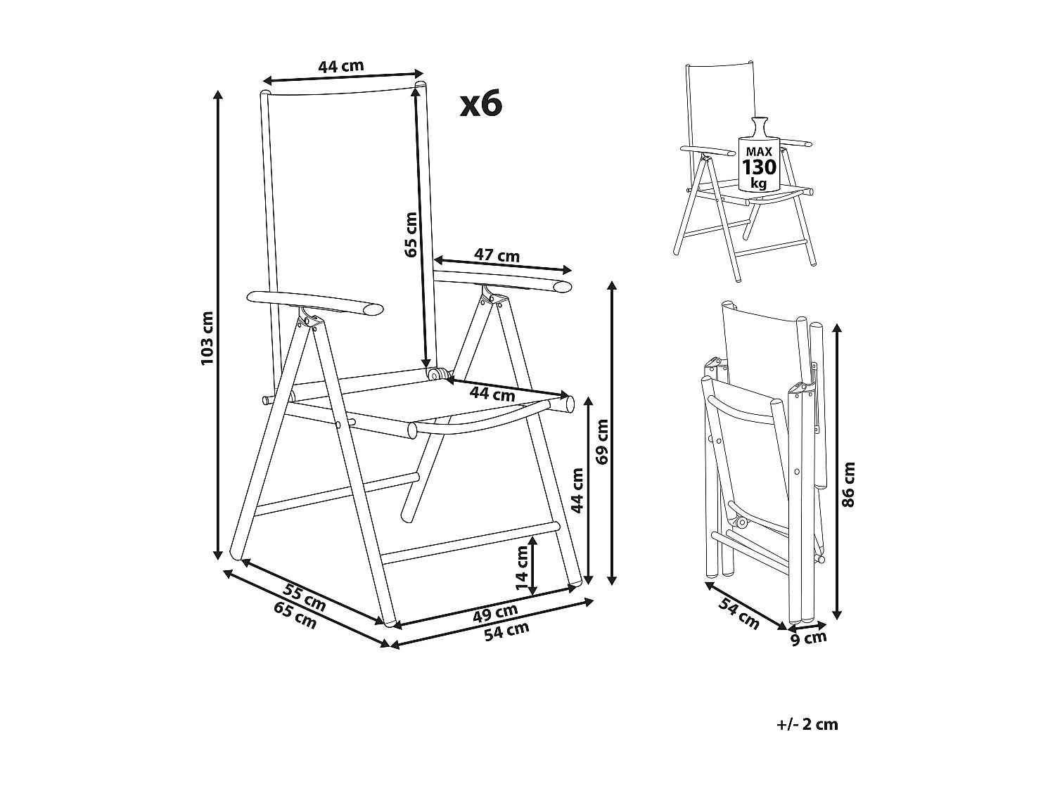 Zestaw 6 krzeseł ogrodowych CATANIA Metal Czarny