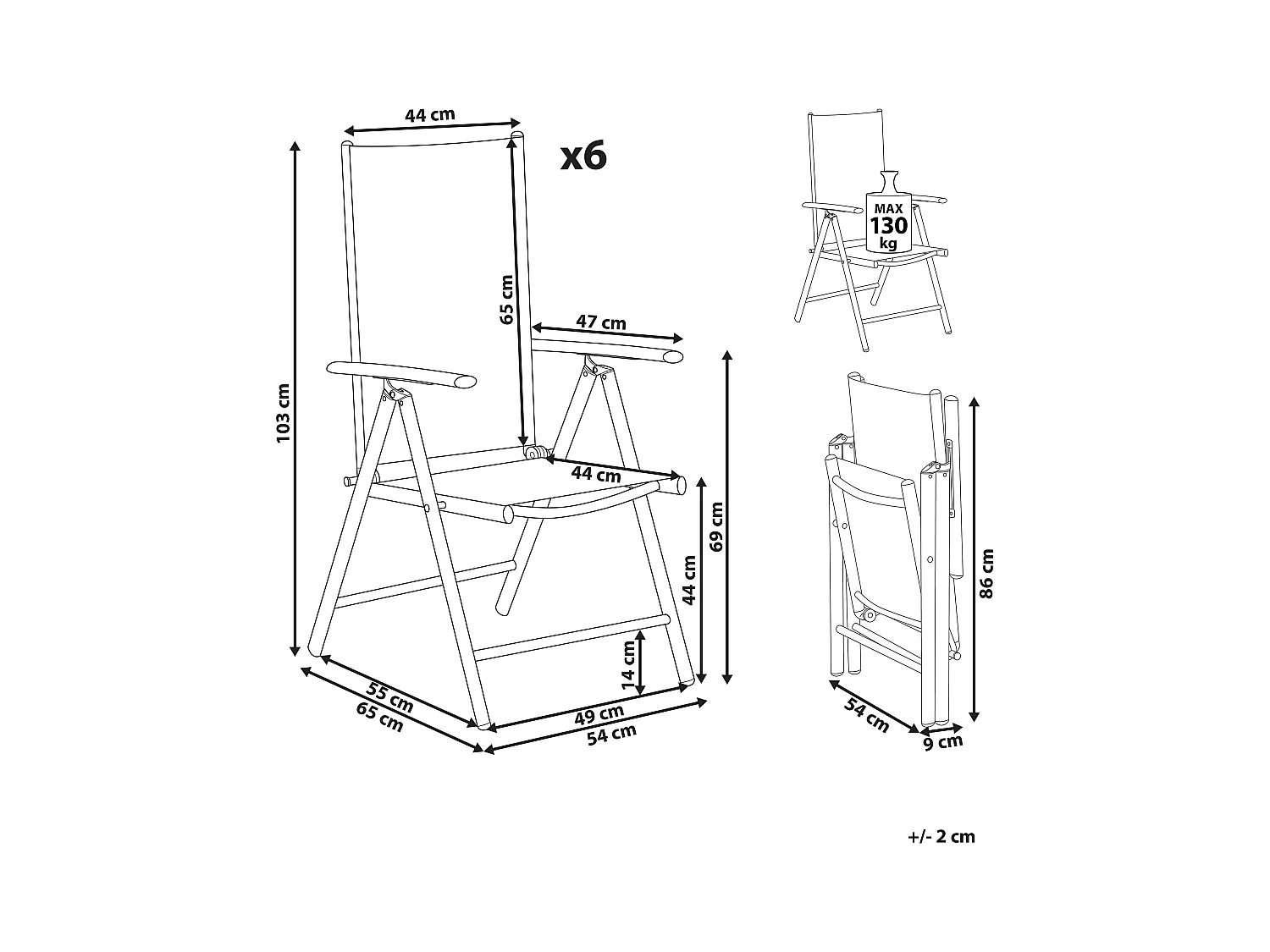 Lot de 6 chaises de jardin CATANIA Métal Noir