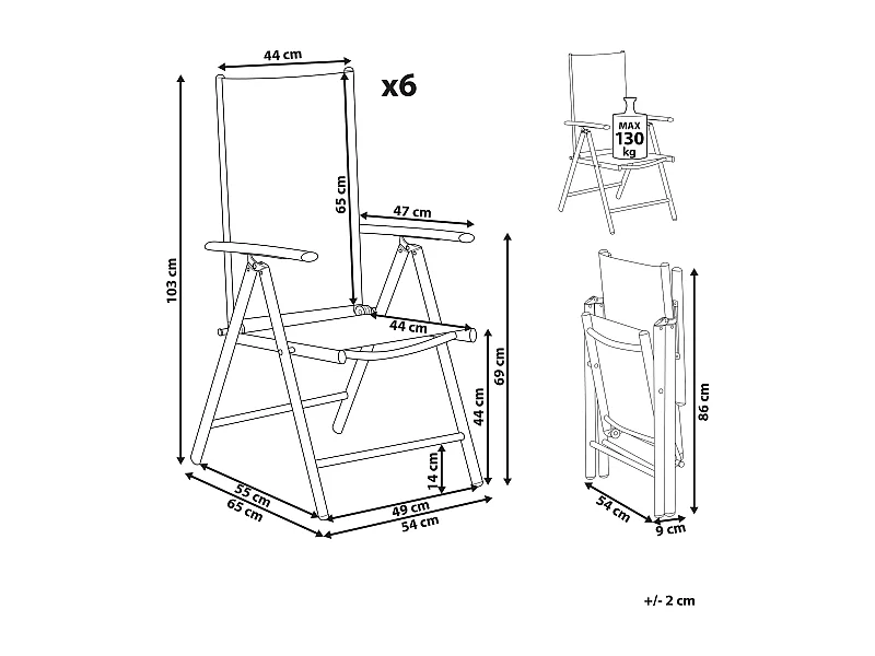 Conjunto de 6 sillas de jardín CATANIA Metal Negro