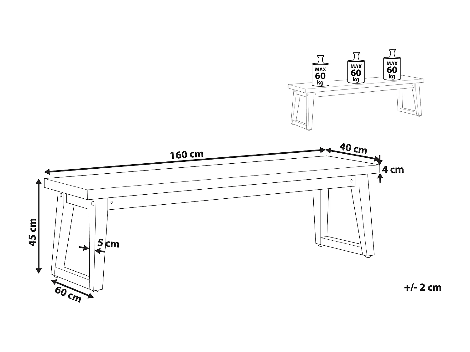 Banc de jardin ORIA 160 cm Béton Gris